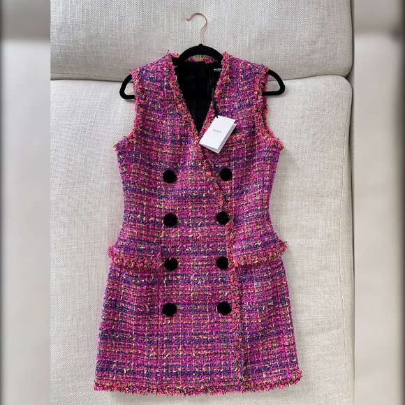 NEW WITH TAGS!!! BALMAIN Double-breasted tweed minidress PINK SIZE 40FR - 8US - Picture 1 of 13